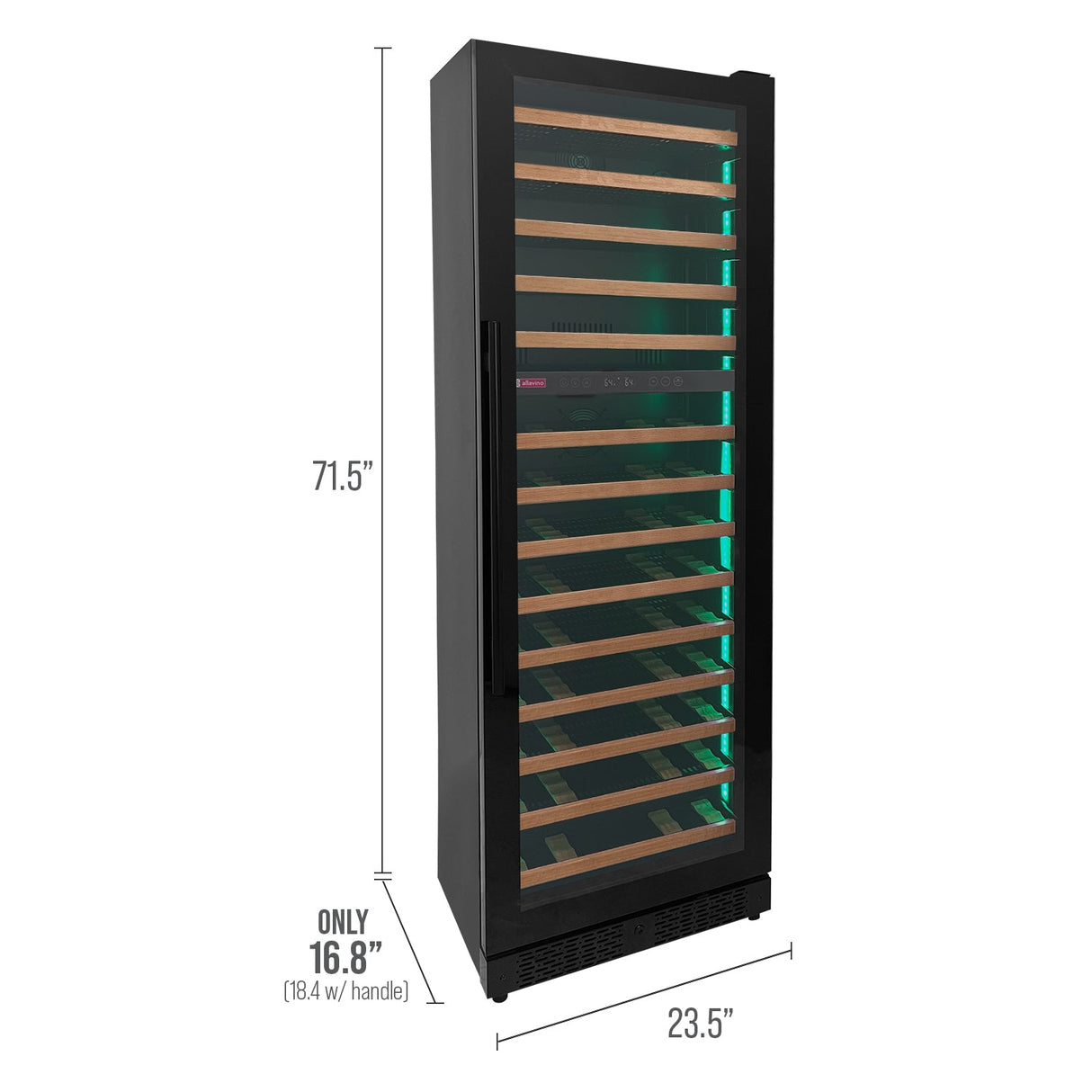 Allavino Reserva Series 67″ 71″ Tall Dual Zone Right Hinge Black Shallow Wine Refrigerator with Wood Shelf Fronts