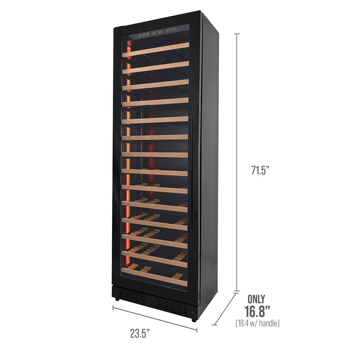 Allavino Reserva Series 67″ 71″ Tall Single Zone Left Hinge Black Shallow Wine Refrigerator with Wood Front Shelves