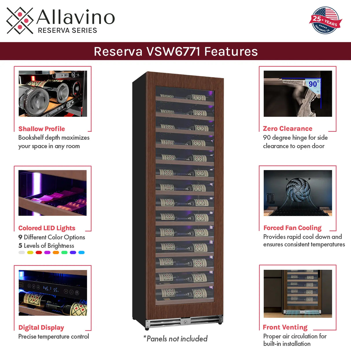 Allavino Reserva 67 Bottle 71" Single Zone Panel Ready Wine Refrigerator VSW6771S-1PRR