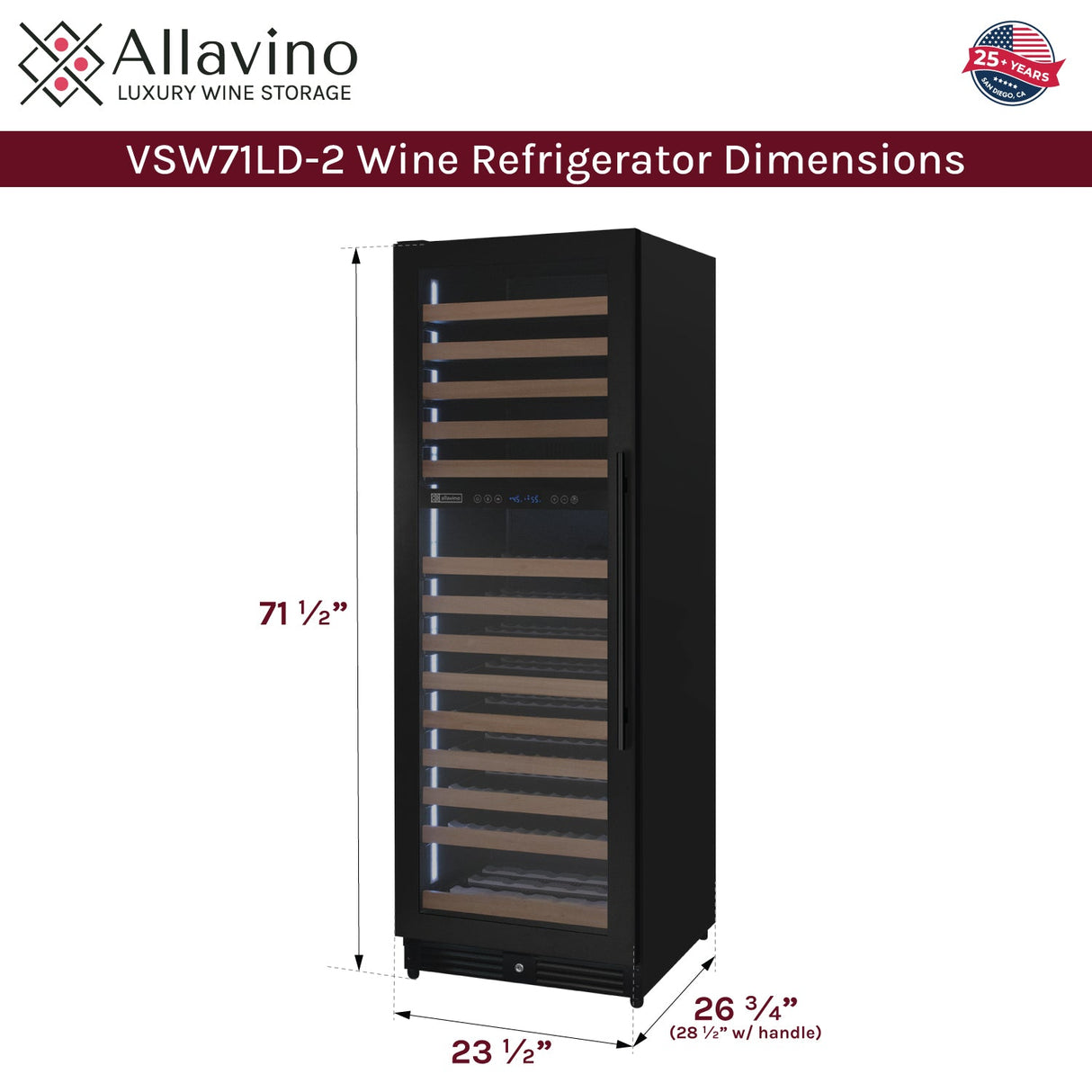 Allavino Reserva Series 172 Bottle Dual Zone Built-in Wine Refrigerator with Black Metal Door - Left Hinge
