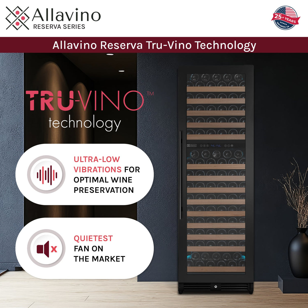 Allavino Reserva Series 172 Bottle Dual Zone Built-in Wine Refrigerator with Black Metal Door - Right Hinge