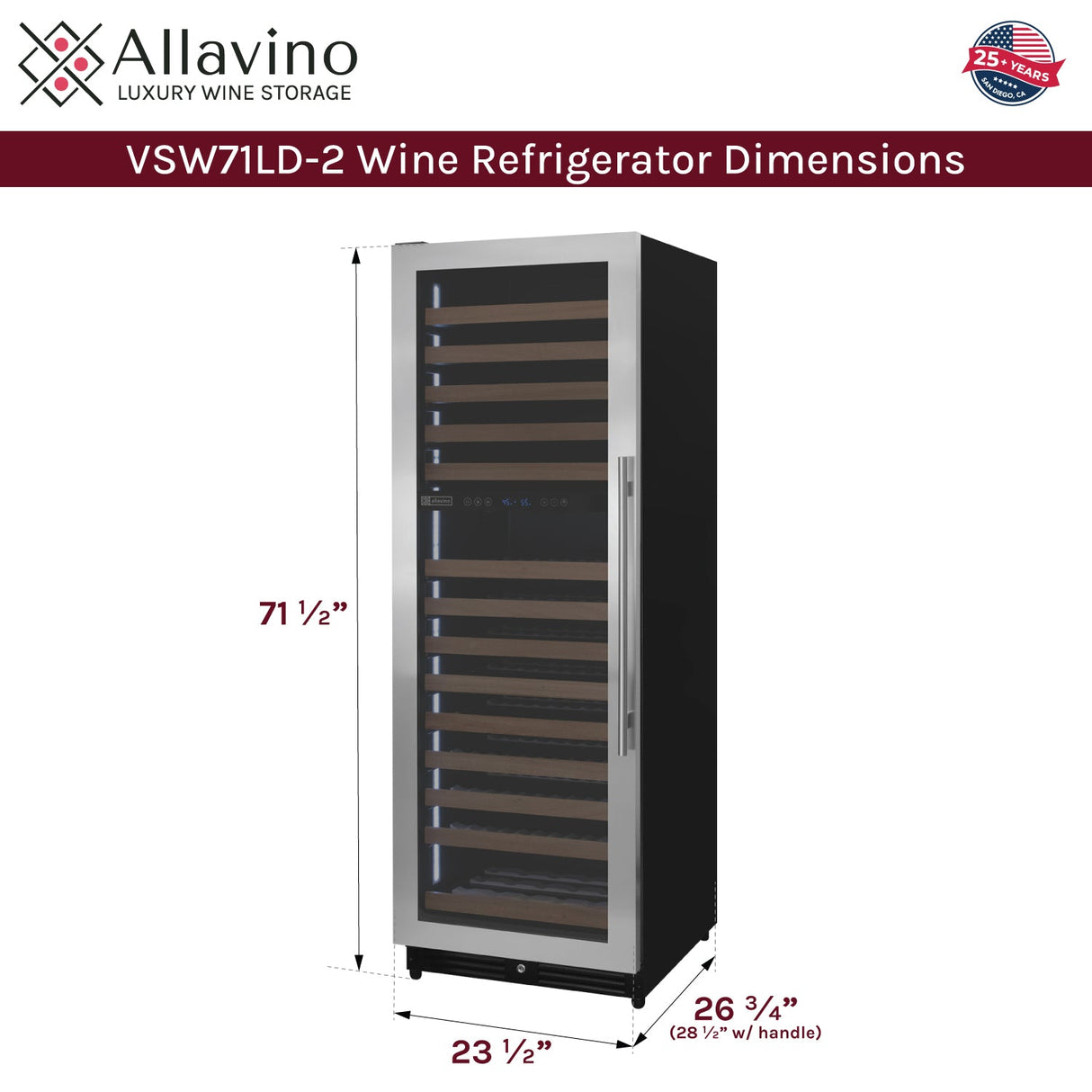 Allavino Reserva Series 172-Bottle Dual Zone Built-In Wine Refrigerator with Stainless Steel Door Left Hinge VSW71LD-2SL