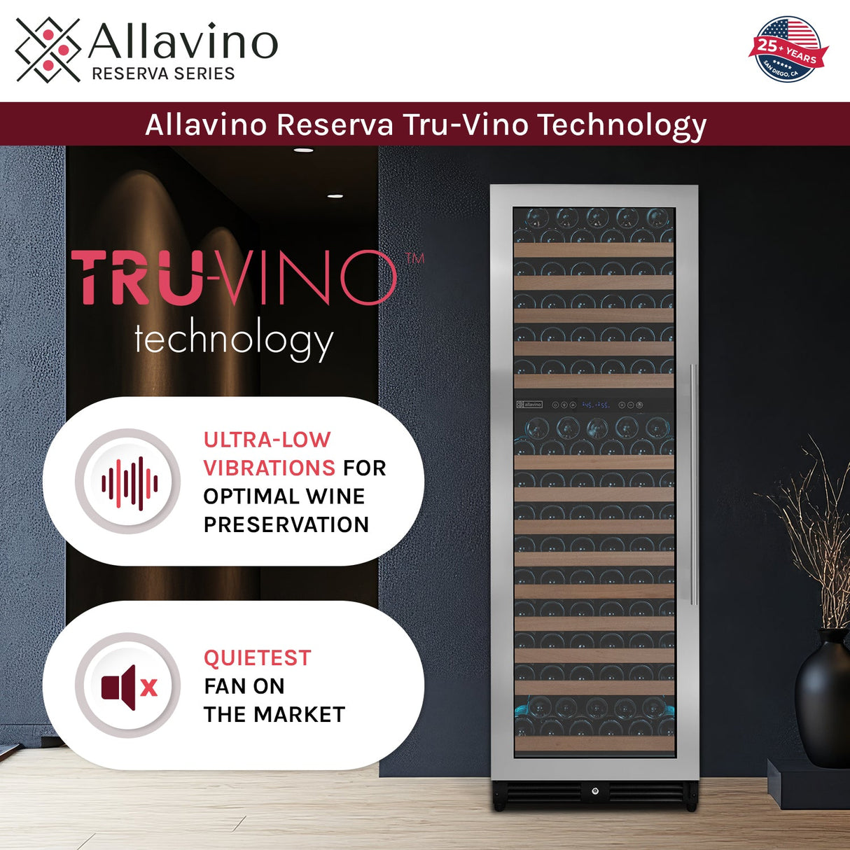 Allavino Reserva Series 172-Bottle Dual Zone Built-In Wine Refrigerator with Stainless Steel Door Left Hinge VSW71LD-2SL