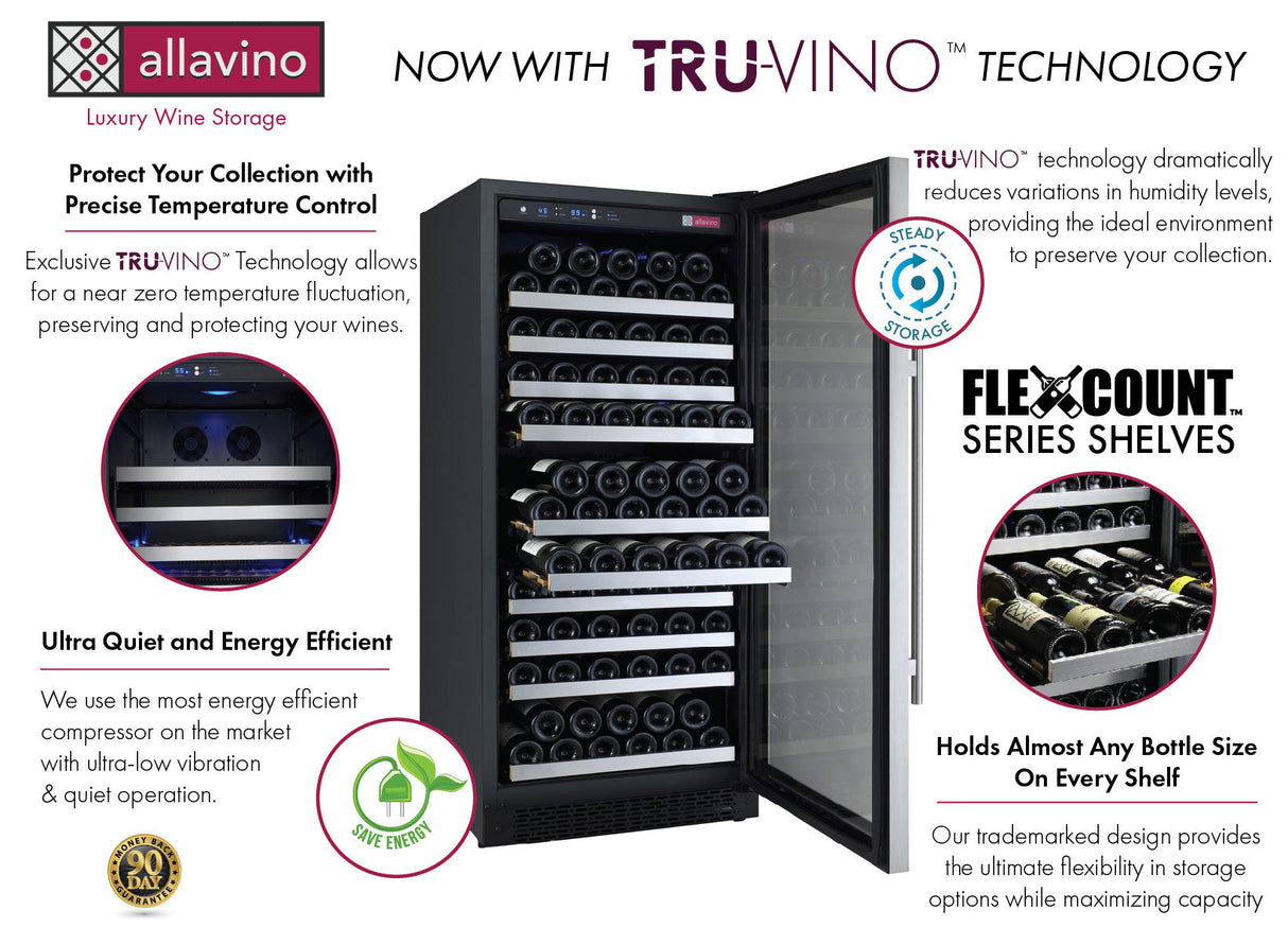 Allavino 47" Wide FlexCount II Tru‑Vino 256 Bottle Dual Zone Stainless Steel Side‑by‑Side Wine Refrigerator BF 2X‑VSWR128‑1S20