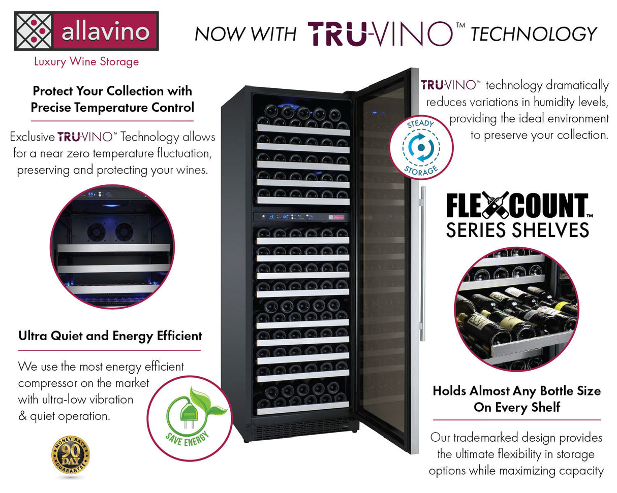 Allavino 47" Wide FlexCount II Tru‑Vino 344 Bottle Four‑Zone Stainless Steel Side‑by‑Side Wine Refrigerator BF 2X‑VSWR172‑2S20