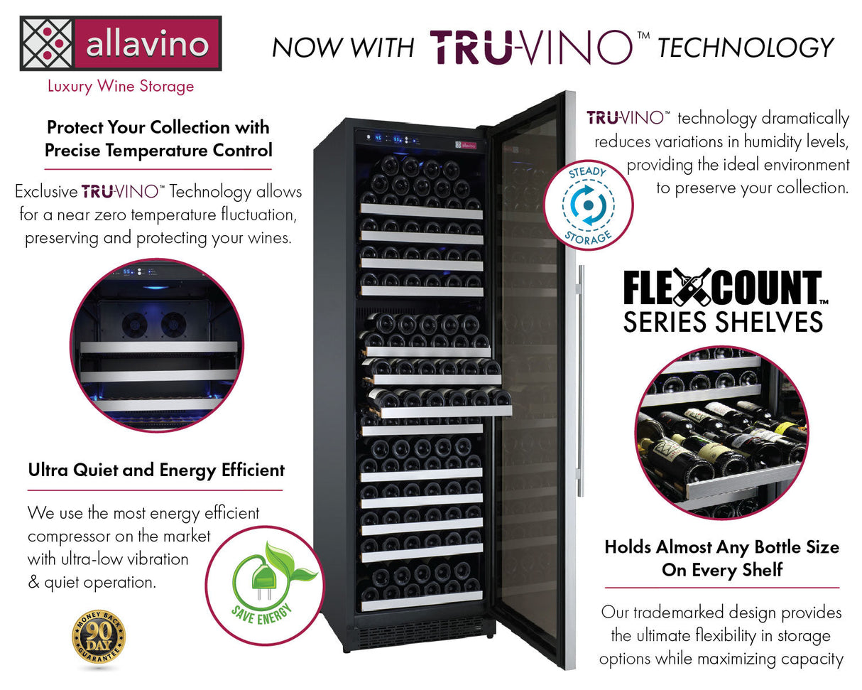 Allavino 47″ Wide FlexCount II Tru‑Vino 349 Bottle Three Zone Stainless Steel Side‑by‑Side Wine Refrigerator 3Z‑VSWR7772‑S20