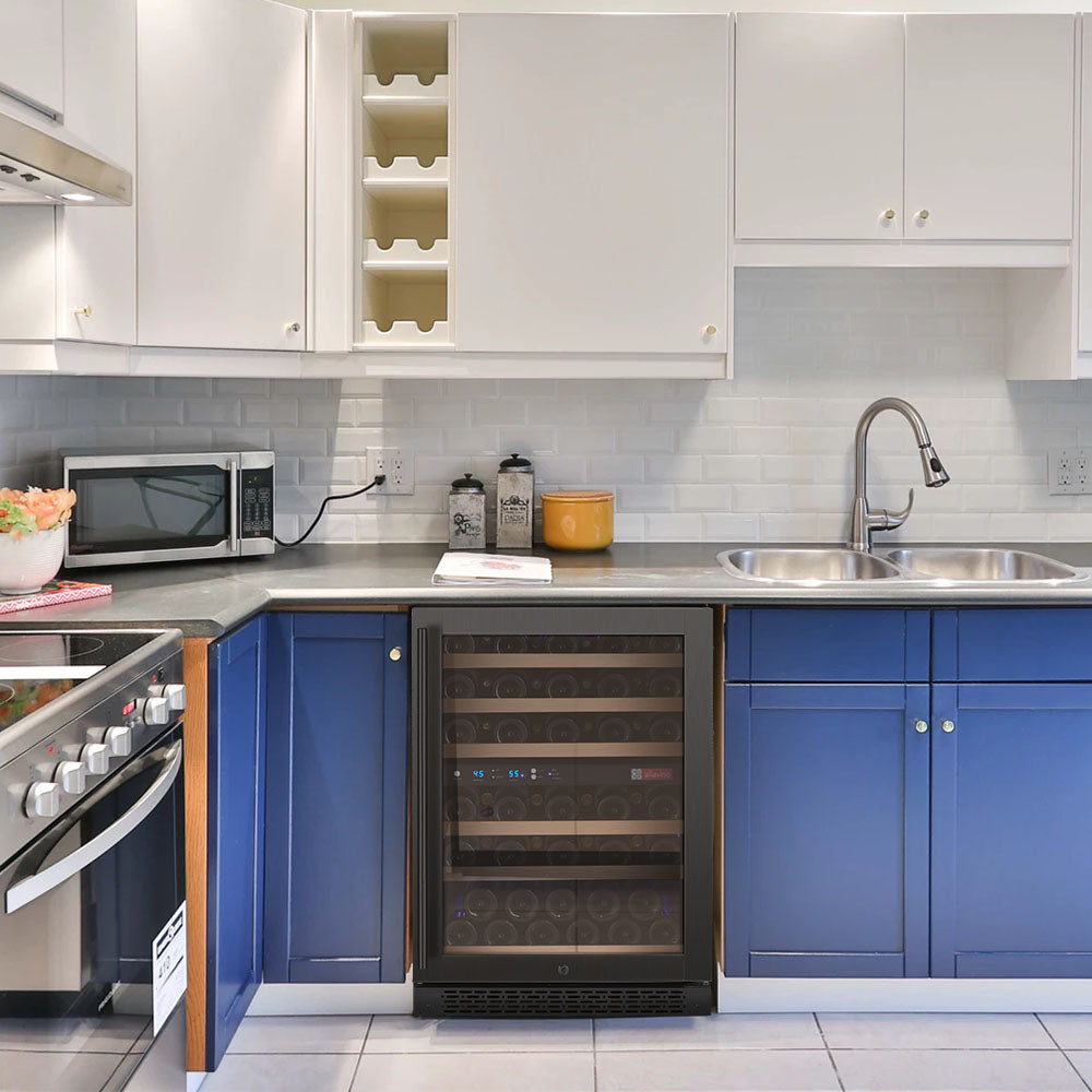 Allavino FlexCount Series 56 Bottle Dual Zone Built-In Wine Cooler Refrigerator with Black Door Right Hinge VSWR56-2BR20