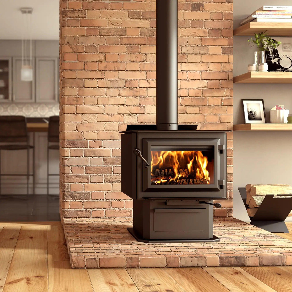 Ventis 27" HES240 Large Black Wood Stove With Pedestal