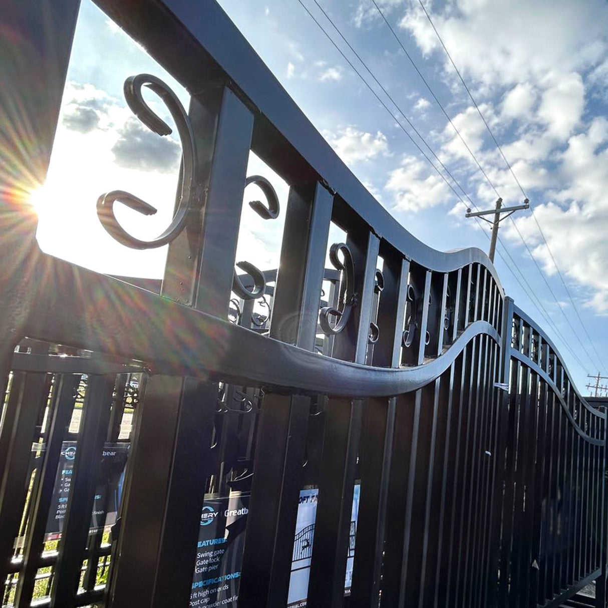 Chery Industrial 20x8 ft Dual Swing Driveway Gate with Ornamental Posts