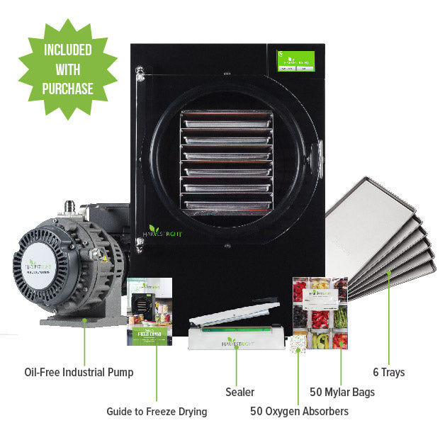 Harvest Right Large Home Pro Freeze Dryer with Oil Free Vacuum Pump, 6 Trays and Mylar Starter Kit in Black