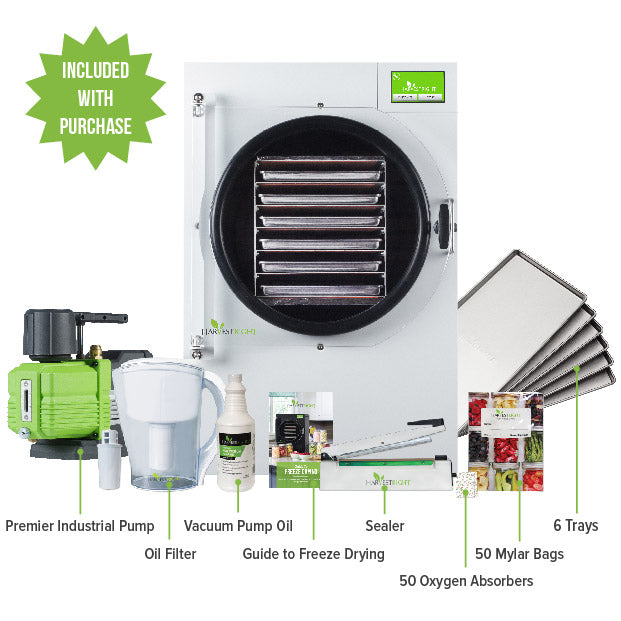 Harvest Right Large Home Pro Freeze Dryer with XL Premier Vacuum Pump, 6 Trays and Mylar Starter Kit in White