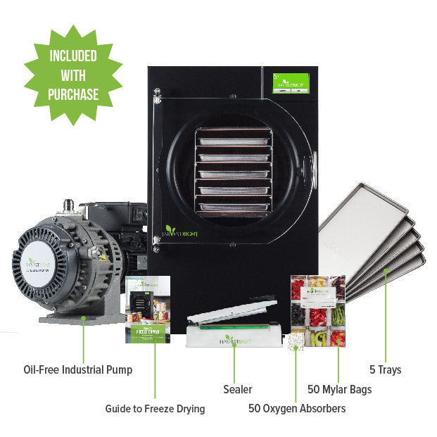 Harvest Right Medium Home Pro Freeze Dryer with Oil Free Vacuum Pump, 5 Trays and Mylar Starter Kit in Black
