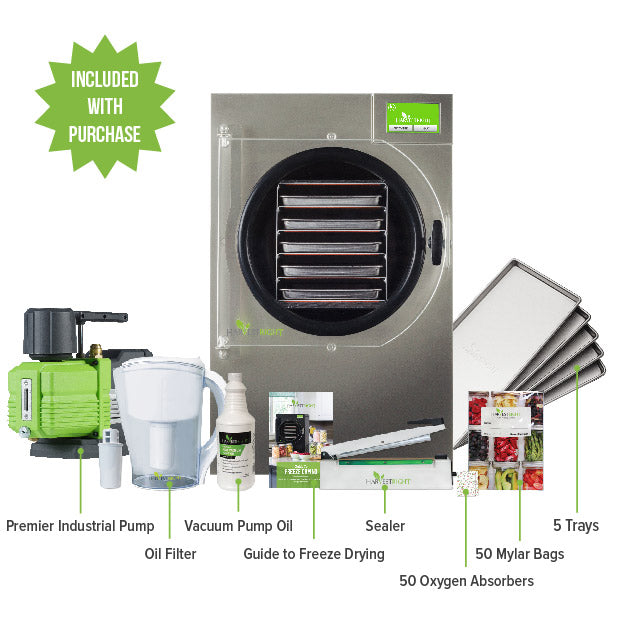 Harvest Right Medium Home Pro Freeze Dryer with Premier Vacuum Pump, 5 Trays and Mylar Starter Kit in Stainless Steel