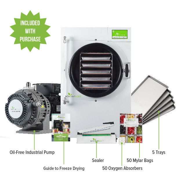 Harvest Right Medium Home Pro Freeze Dryer with Oil Free Vacuum Pump, 5 Trays and Mylar Starter Kit in White