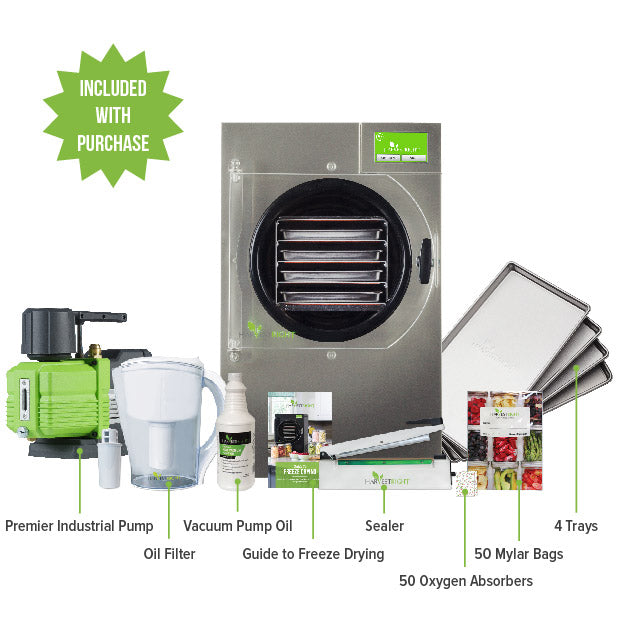 Harvest Right Small Home Pro Freeze Dryer with Premier Vacuum Pump, 4 Trays and Mylar Starter Kit in Stainless Steel