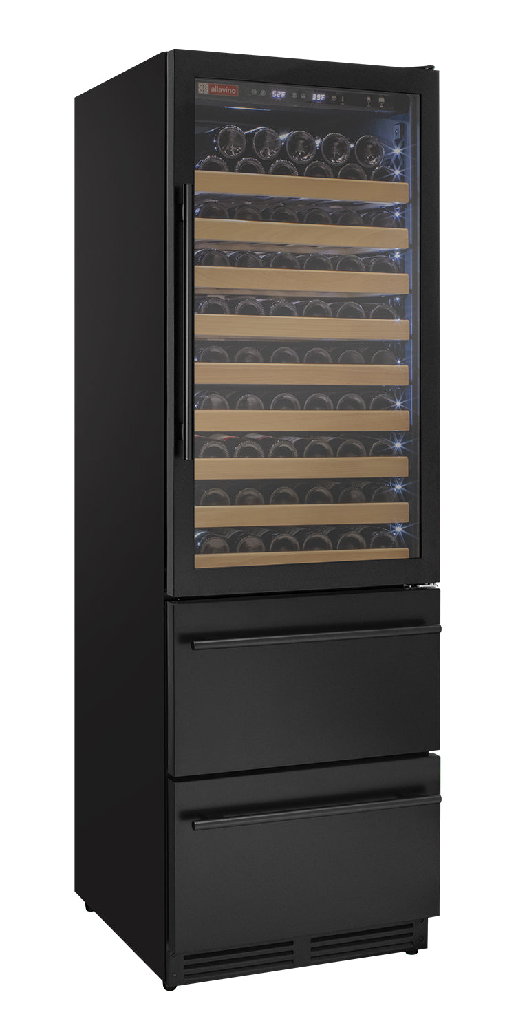 Allavino 76.5″ Tall Black Wine Refrigerator with Two Refrigerated Drawers Dual Zone Wine Cooler AO YHWR7724D-B