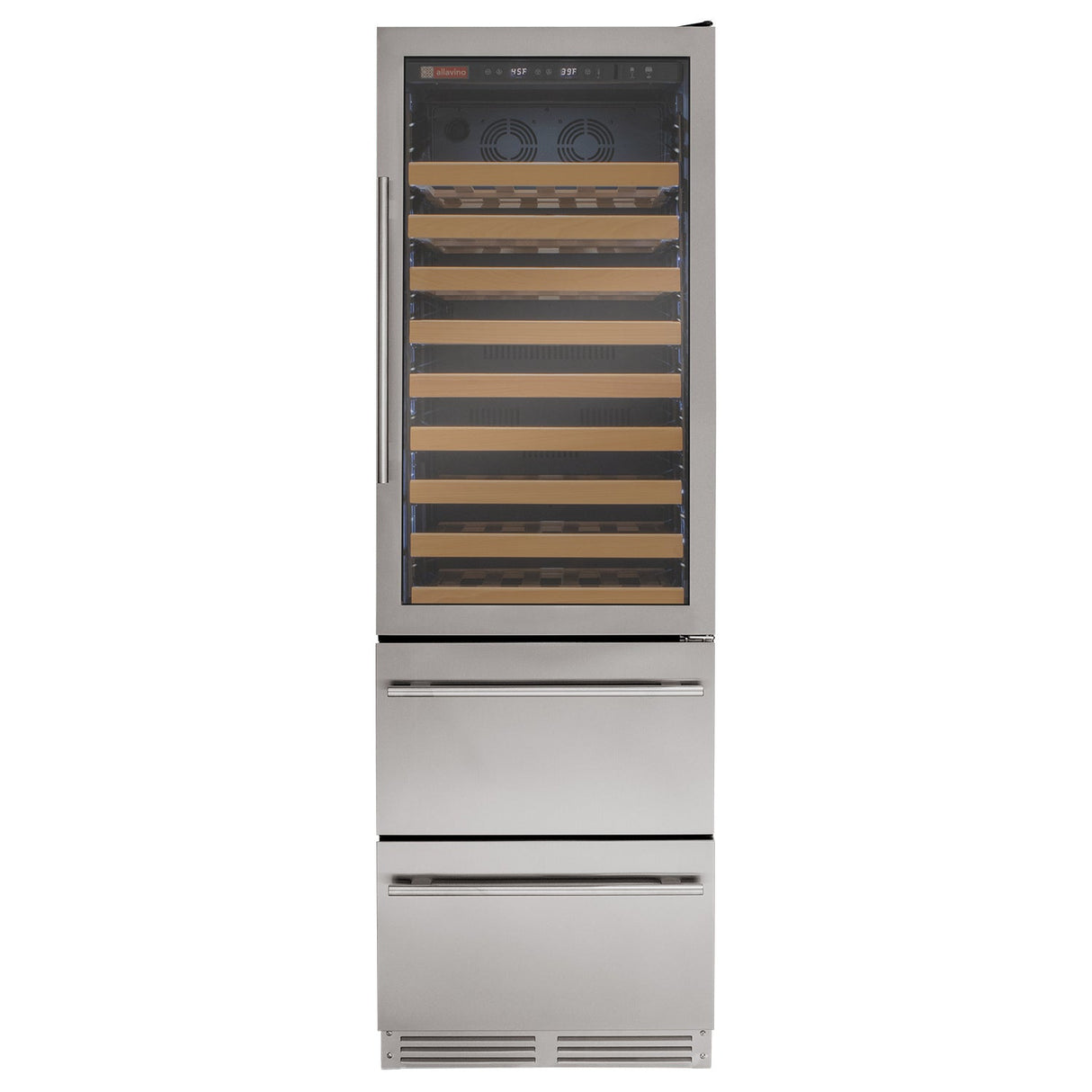 Allavino 76.5" Tall Stainless Steel Wine Refrigerator with Two Refrigerated Drawers AO YHWR7724D-S