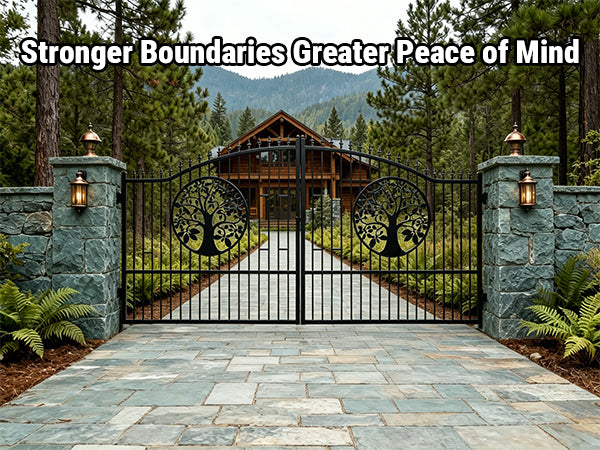 20FT Double Swing Steel Driveway Gate with Tree of Life Design