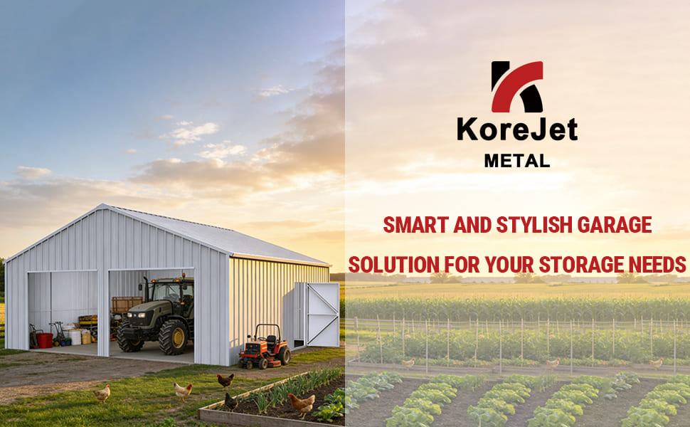 33FT × 25FT Metal Garage Barn Reinforced Steel Structure with Dual Doors