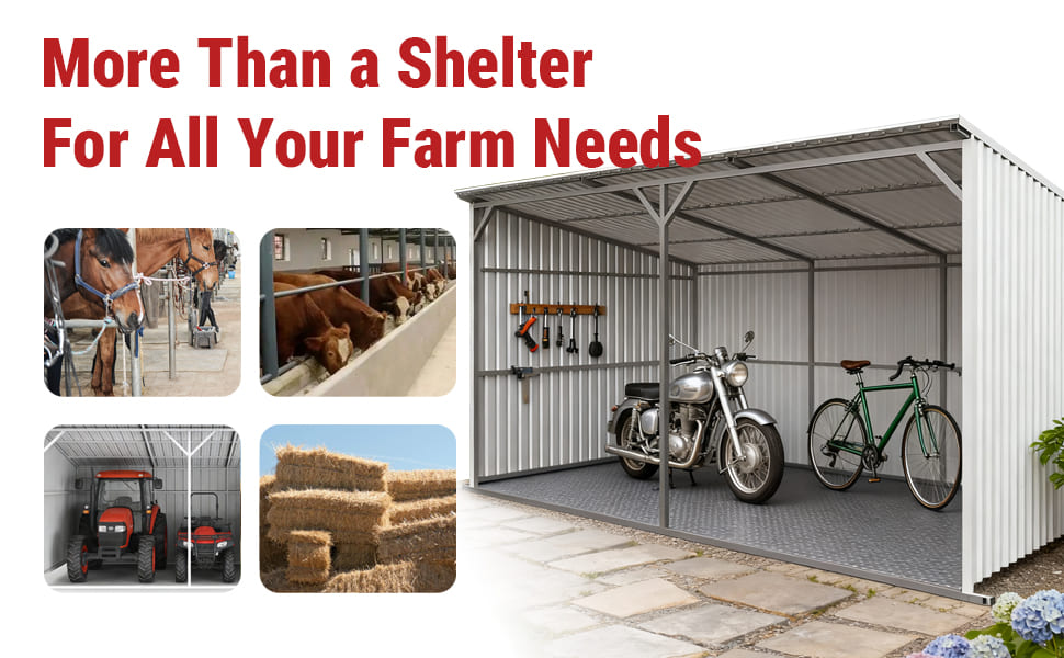 20FT × 12FT Livestock Metal Shed Heavy‑Duty Steel Shelter with Skid Base K1912