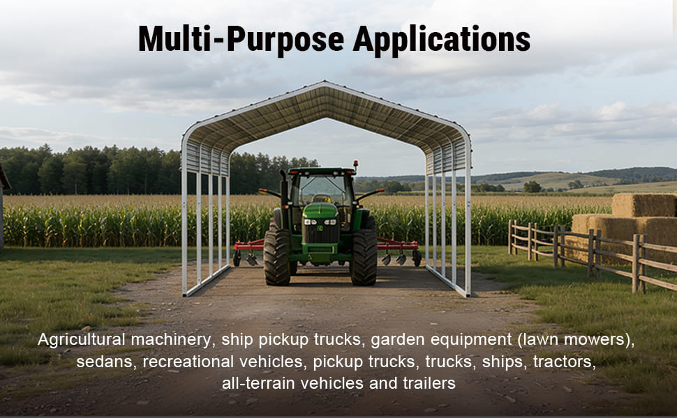 11FT × 20FT Metal Carport Reinforced Steel Roof Shelter for Outdoor Parking