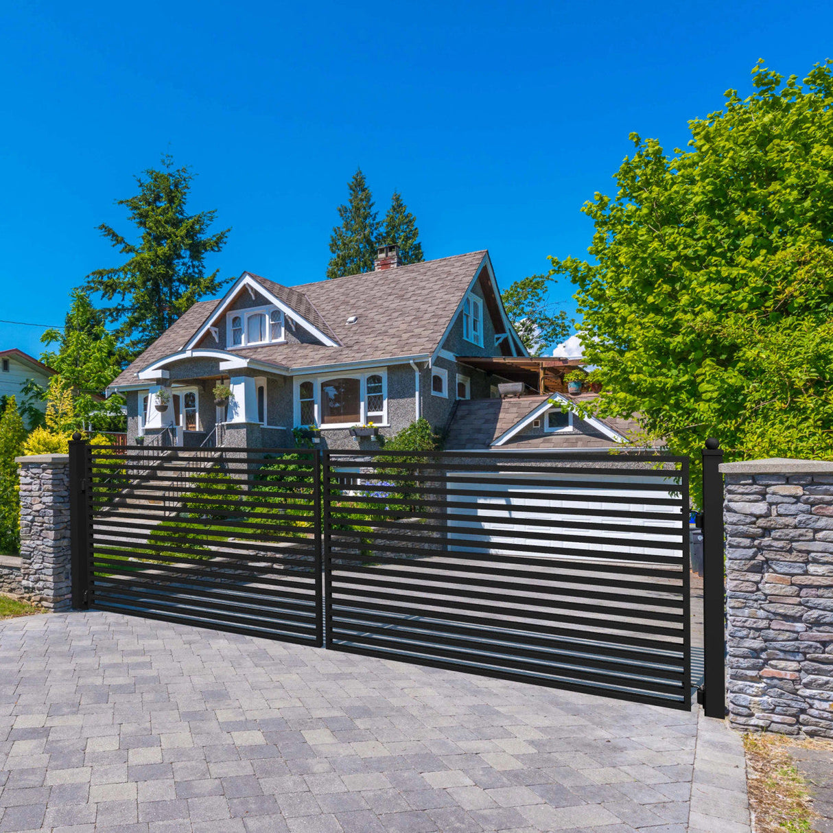 Chery Industrial 18'x6' Steel Dual Swing Driveway Gate - MILAN Style