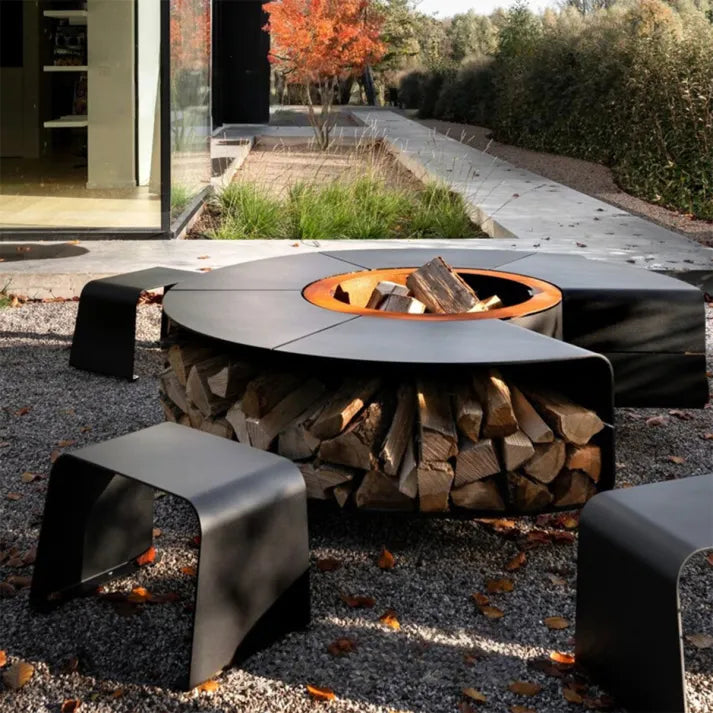 HearthArtSinn Volcano 14 Outdoor Stainless Gas Fireplace Steel Wood Fire Pit