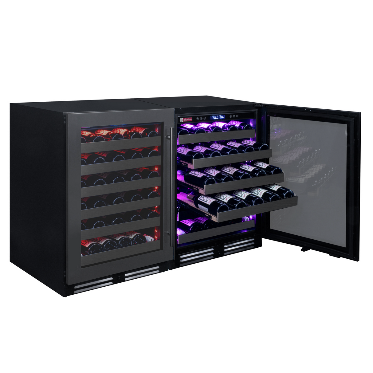 Allavino Reserva Series 100‑Bottle 34″ Tall Three‑Zone Black Stainless Steel Side‑by‑Side Wine Cooler Refrigerator 3Z‑BDW5034‑BS