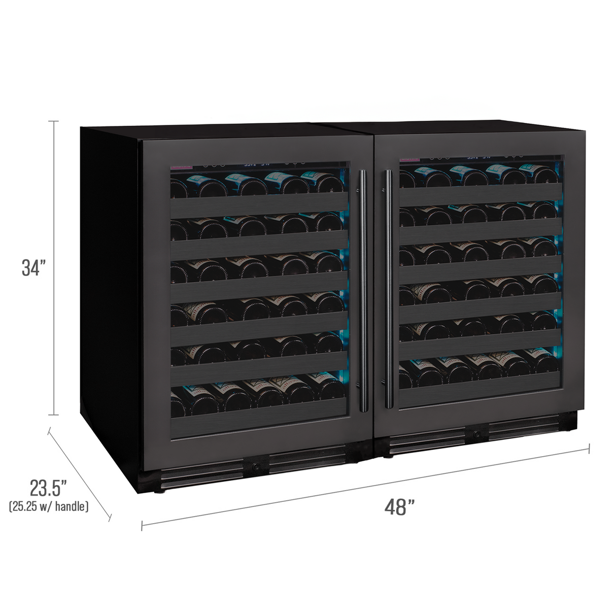 Allavino Reserva Series 100‑Bottle 34″ Tall Dual Zone Black Stainless Steel Side‑by‑Side Wine Cooler Refrigerator BF 2X‑BDW5034S‑1BS