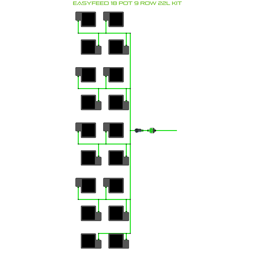 Alien Hydroponics EasyFeed 18 Pot 9 Row Kit