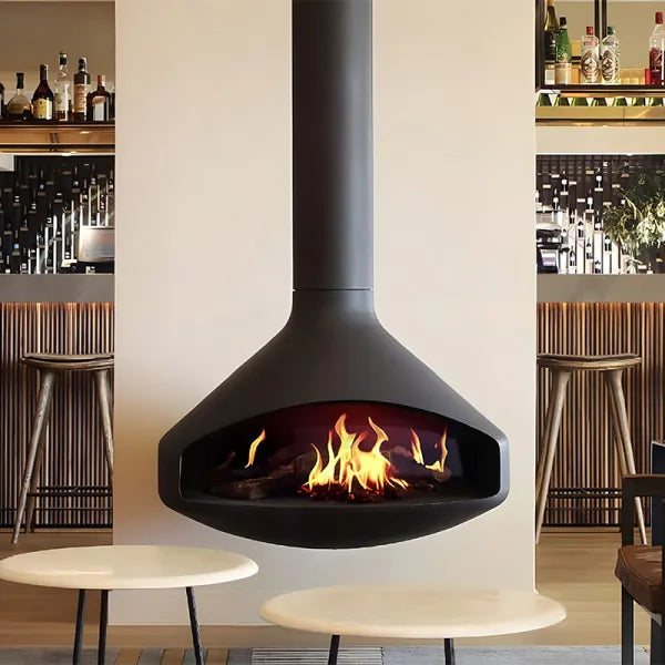 HearthArtSinn Shine 2 Luxury Hanging Trumpet-Shaped Real Fire Fireplace