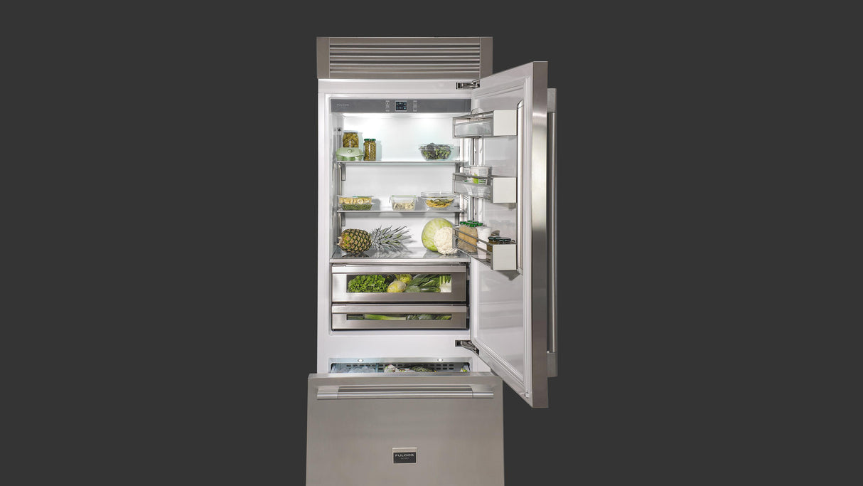 Fulgor Milano 700 Series 36 Inch 18.5 Cu. Ft. Energy Star Certified Bottom Freezer Refrigerator with Cool Zone and LED Lighting Right Hinge F7PBM36S2-R