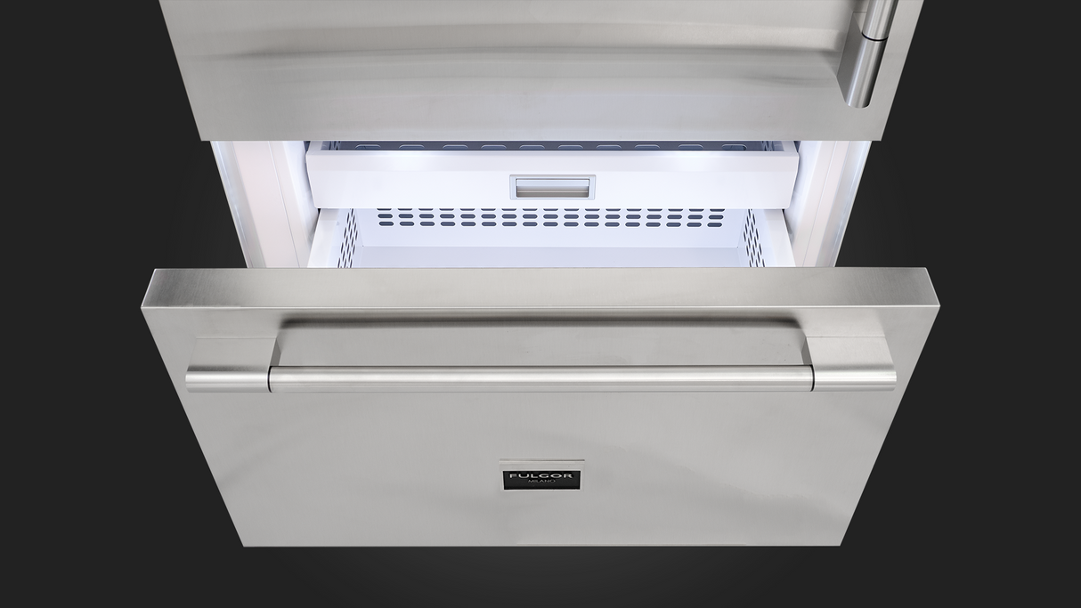 Fulgor Milano 36” 18.5 cu. ft. Stainless Steel Built‑In Bottom Freezer Refrigerator F7PBM36S2-L