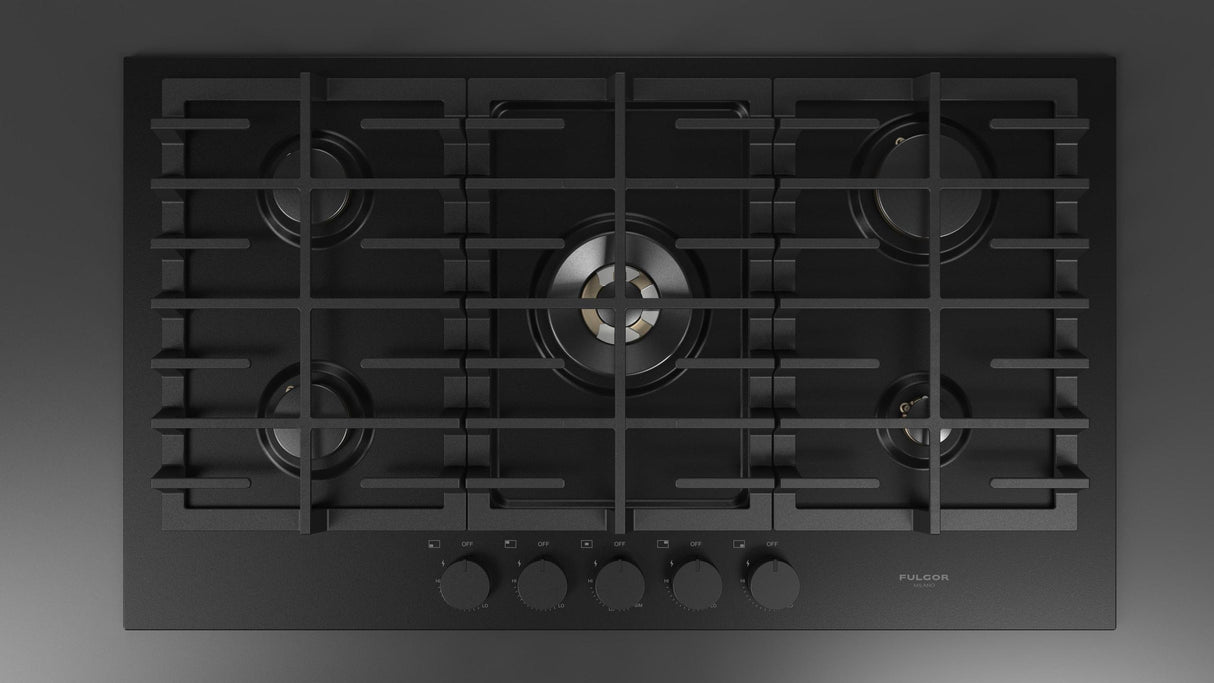 Fulgor Milano 36” Built-In Gas Cooktop Matte Black Gas Cooktop F4MTGK36MB1