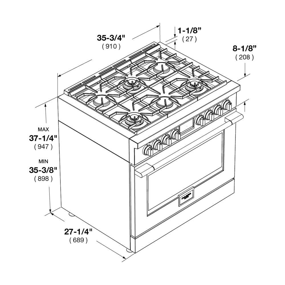 Fulgor Milano 36” Freestanding Gas Range Accento F4PGR366S2