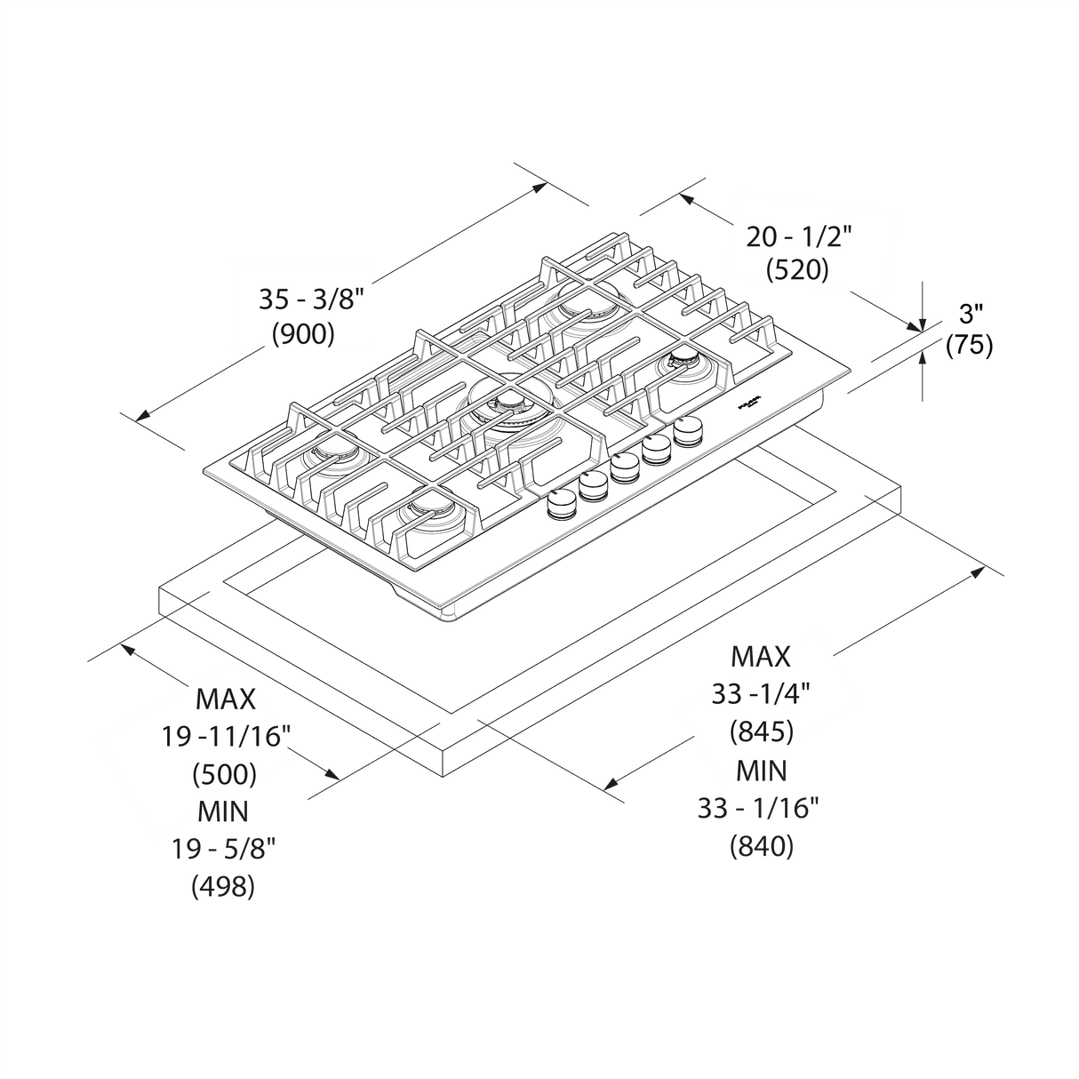 Fulgor Milano 36” Built-In Gas Cooktop Stainless Steel Gas Cooktop F4MTGK36S1