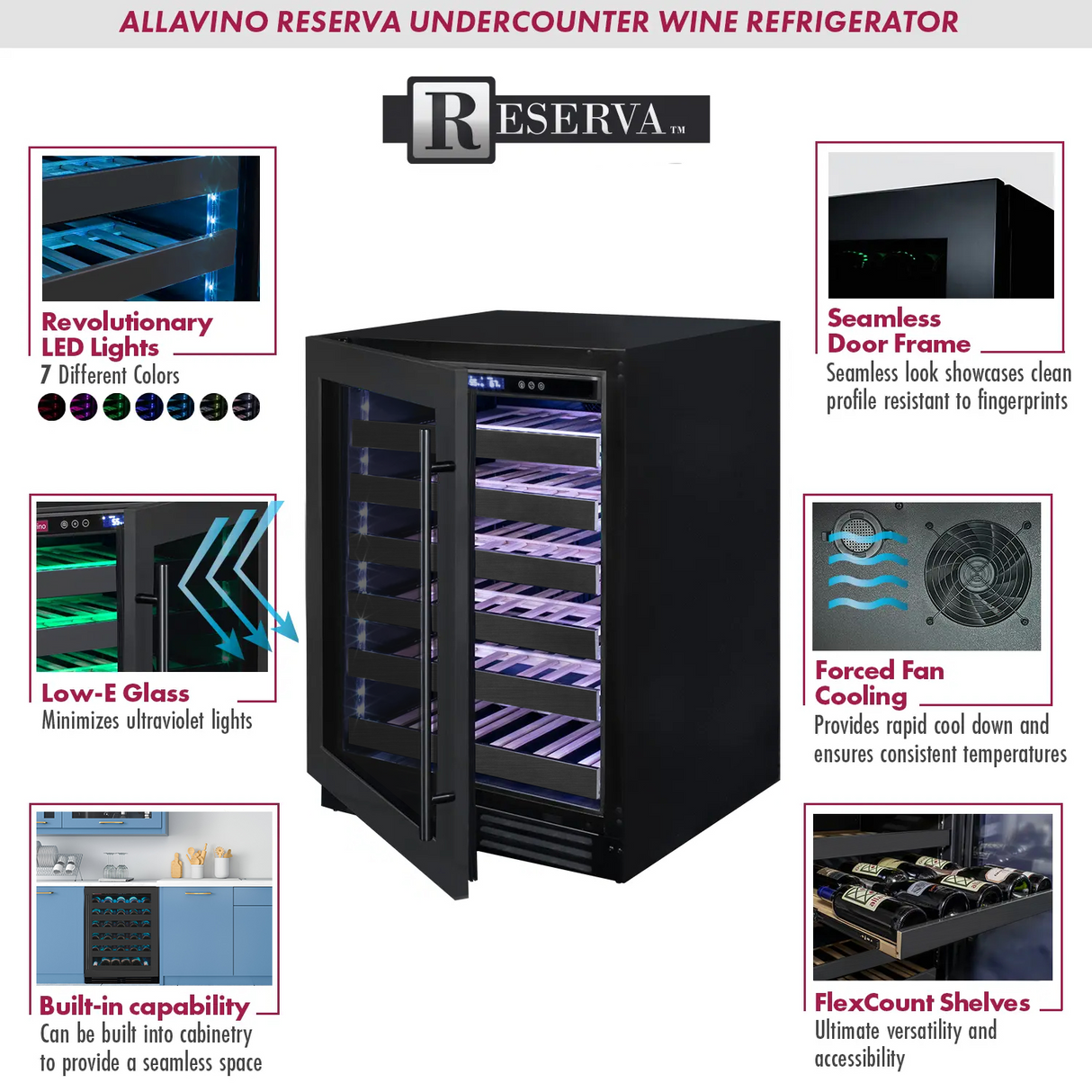 Allavino Reserva Series 100‑Bottle 34″ Tall Dual Zone Black Stainless Steel Side‑by‑Side Wine Cooler Refrigerator BF 2X‑BDW5034S‑1BS