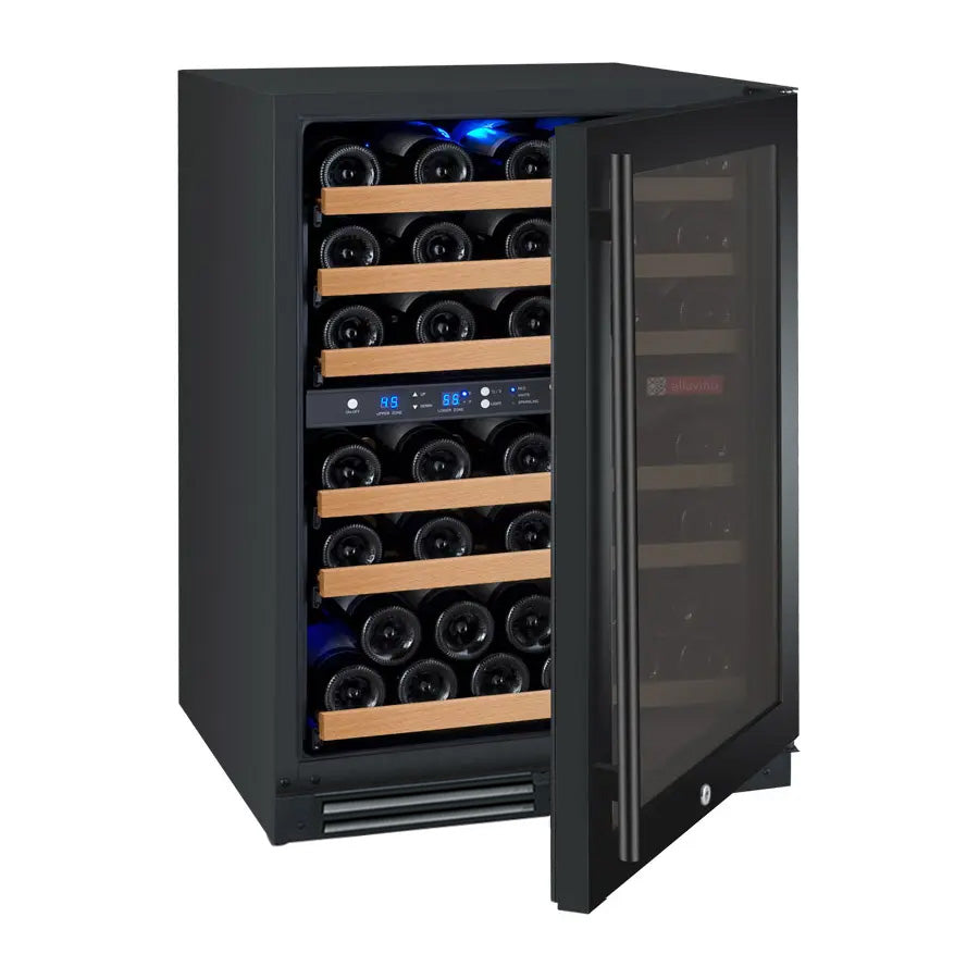 Allavino FlexCount Series 56 Bottle Dual Zone Built-In Wine Cooler Refrigerator with Black Door Right Hinge VSWR56-2BR20