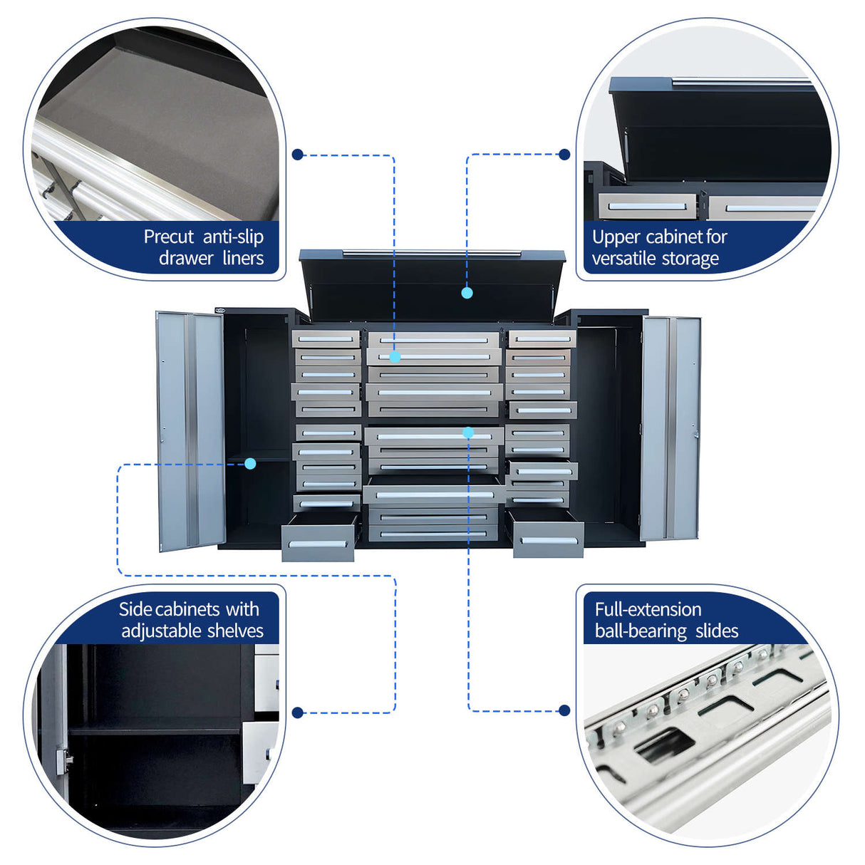 Chery Industrial 9 ft Garage Storage Cabinet with 34 Drawers & 2 Cabinets