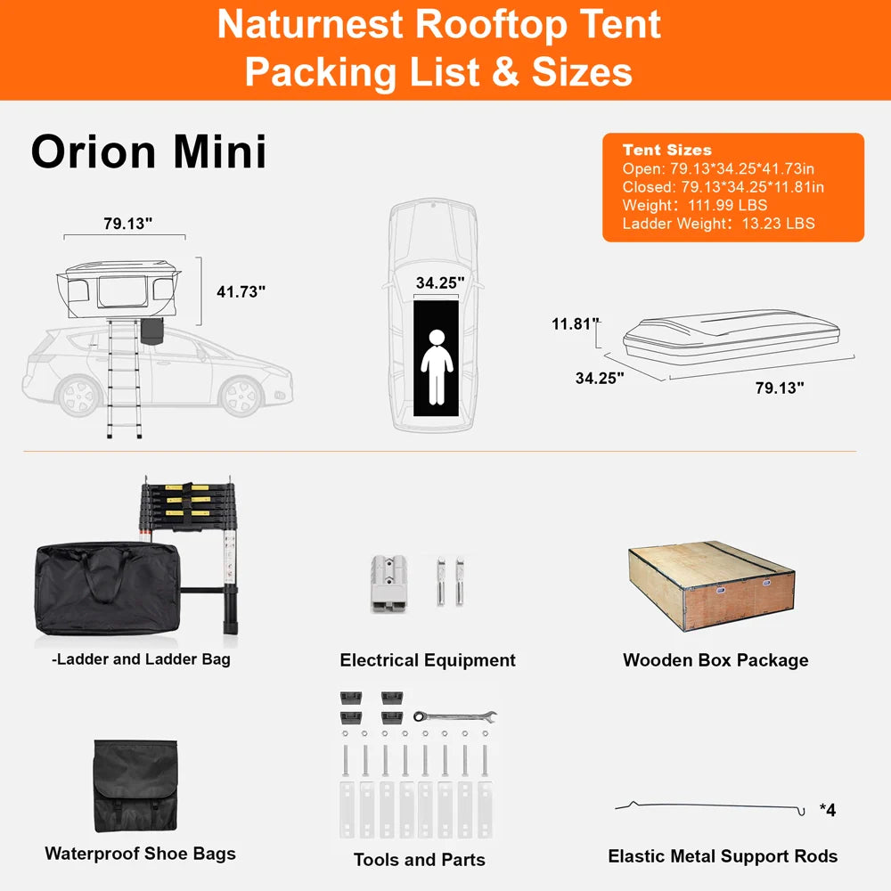 Naturnest Orion Mini Hard Shell Rooftop Tent 1‑Person ABS Pop‑Up Roof Tent