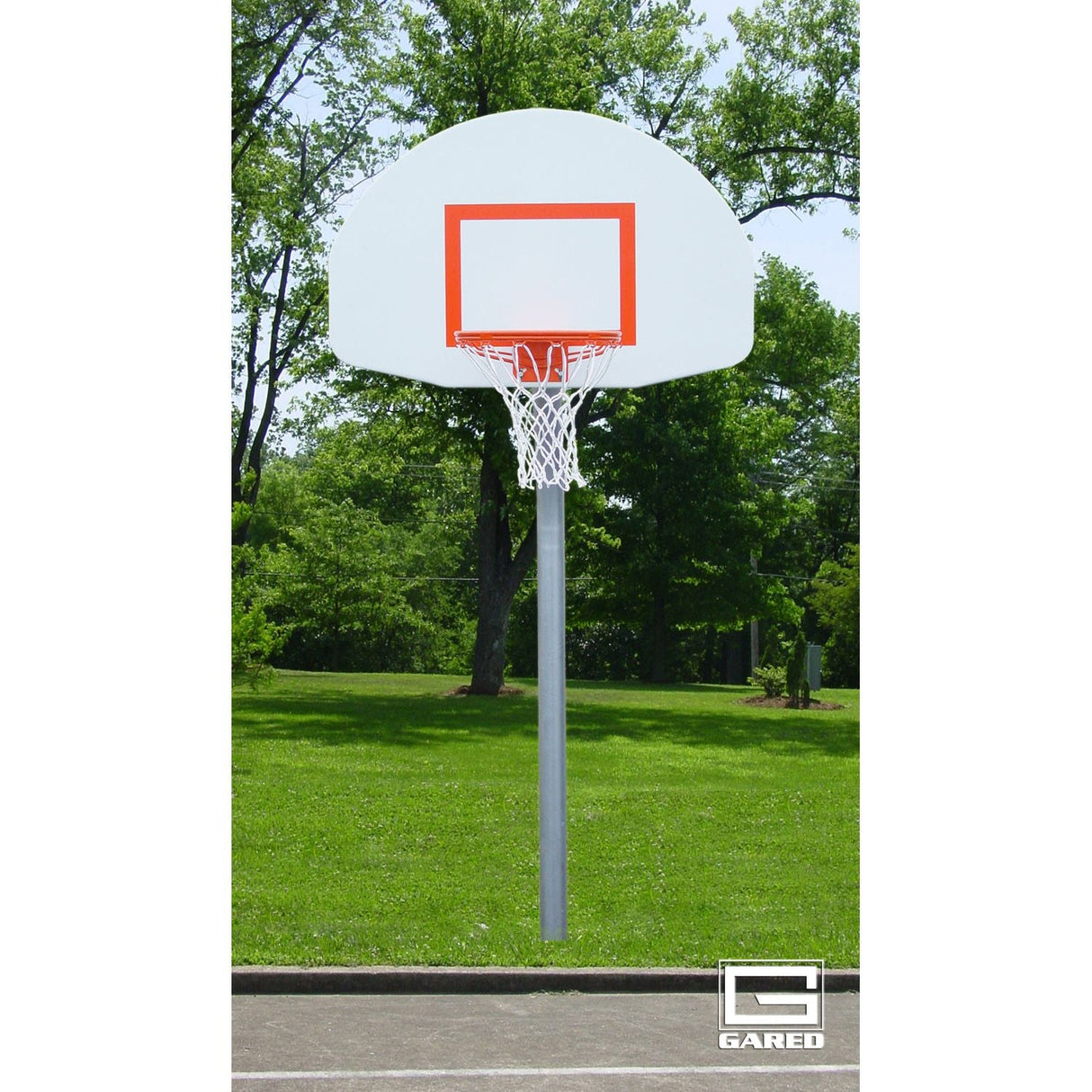 Gared Standard Duty 4-1/2″ O.D. Straight Post Basketball Package w/ Steel Backboard & Double Rim – PK4531