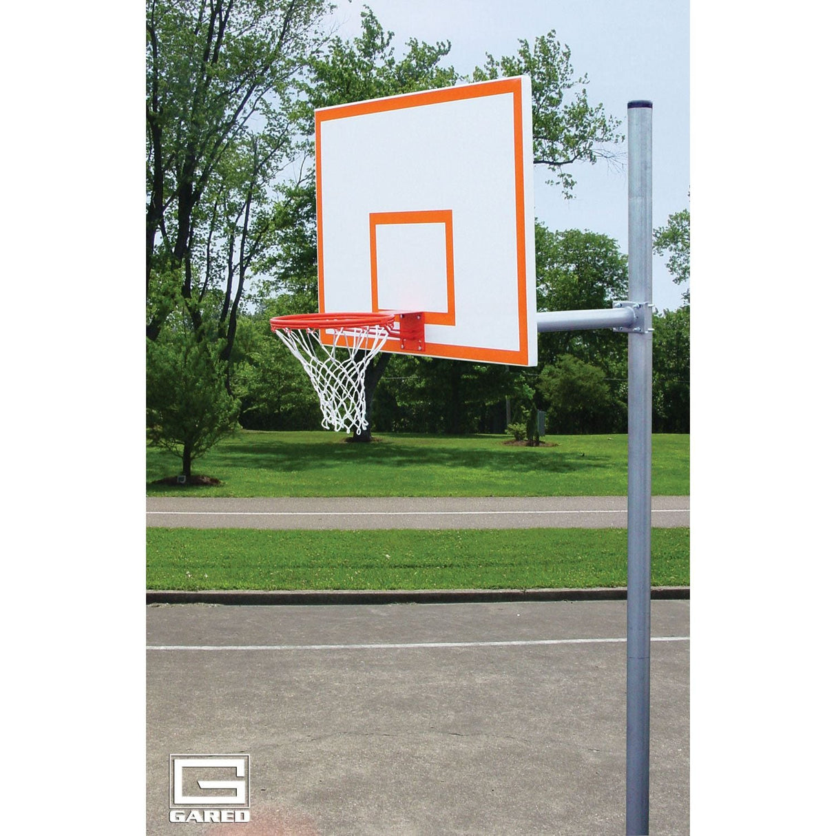 Gared Standard Duty 4-1/2″ O.D. Straight Post Basketball Package with Steel Backboard & Double Rim PK4551