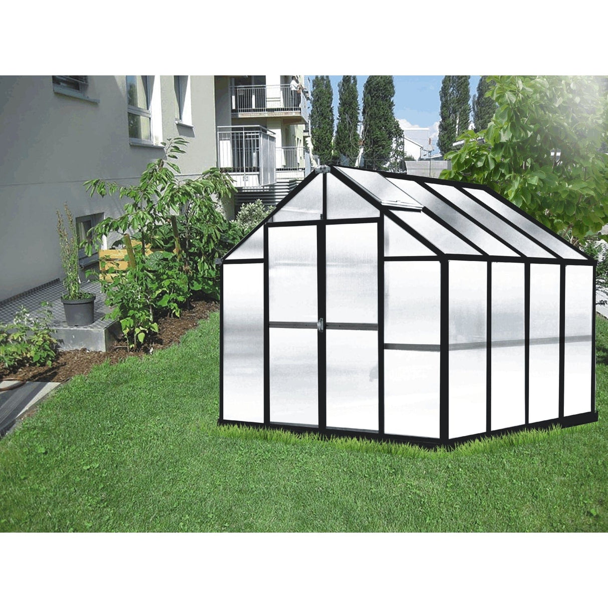 Riverstone MONT Growers Edition 8 ft × 8 ft Aluminum Finish Greenhouse Kit with 8 mm Twin-Wall Polycarbonate