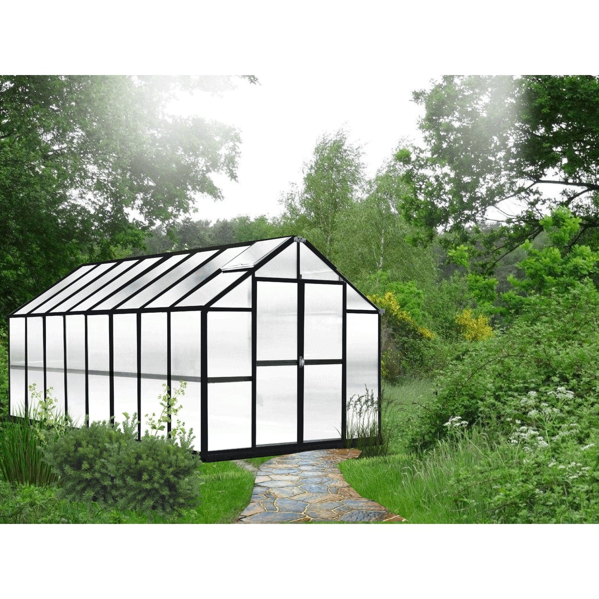 Riverstone MONT Growers Edition 8 ft × 8 ft Aluminum Finish Greenhouse Kit with 8 mm Twin-Wall Polycarbonate