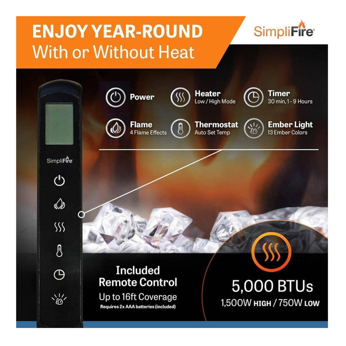 SimpliFire Allusion Recessed Linear Electric Fireplace