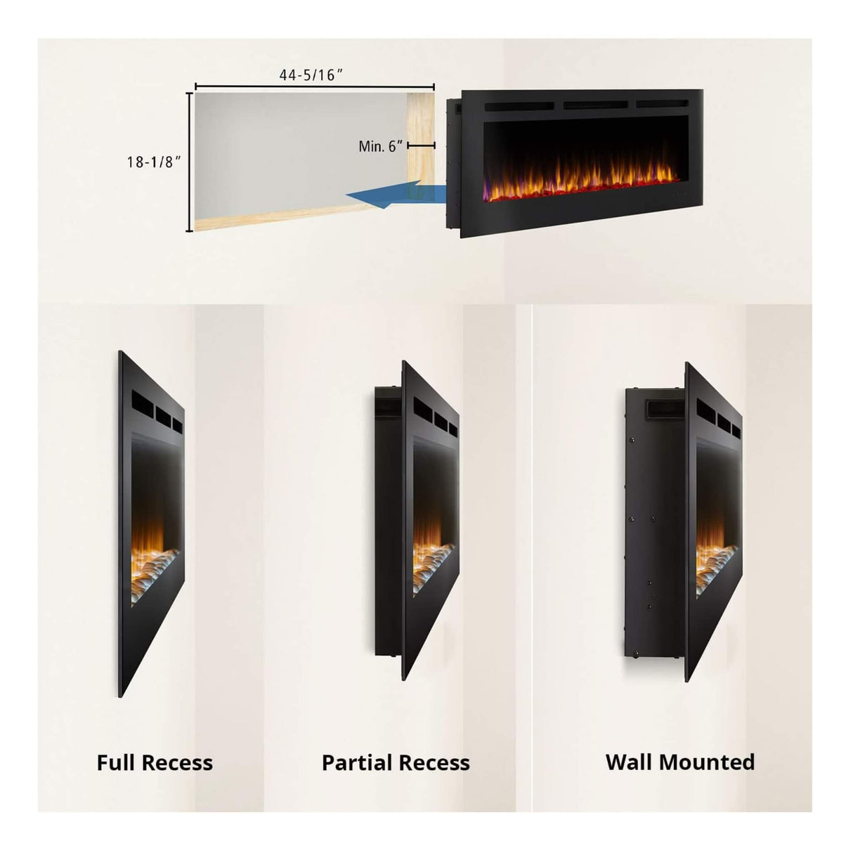 SimpliFire Allusion Recessed Linear Electric Fireplace