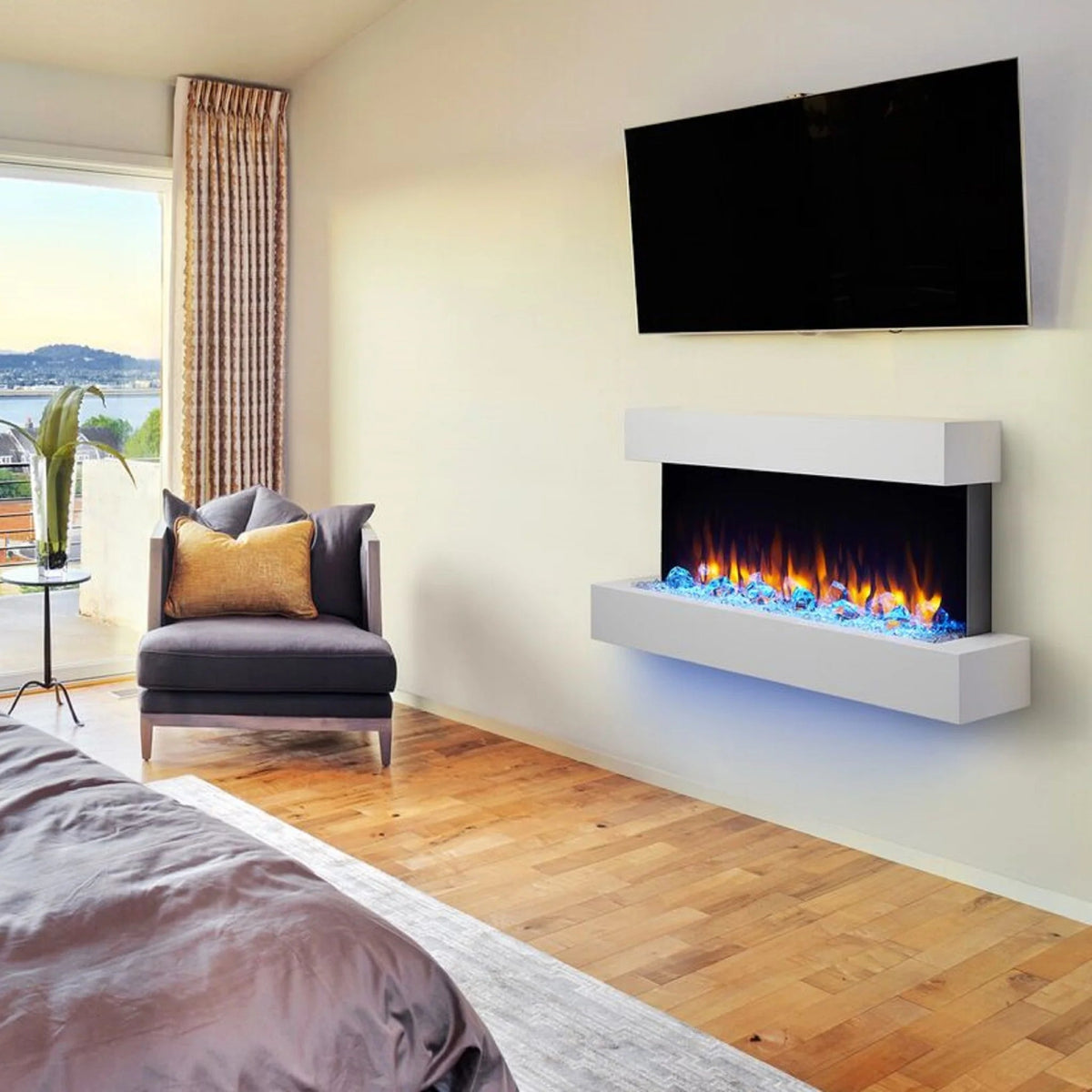 SimpliFire Format 43-Inch Floating Mantel Wall Mount Linear Electric Fireplace
