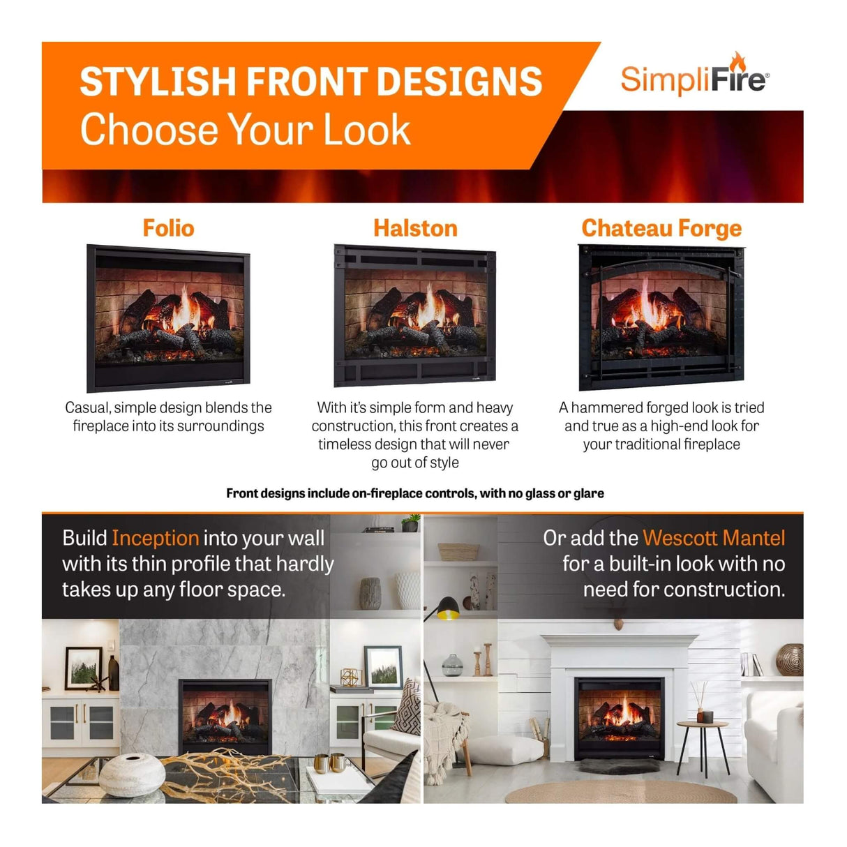 SimpliFire Inception 36" Traditional Electric Fireplace