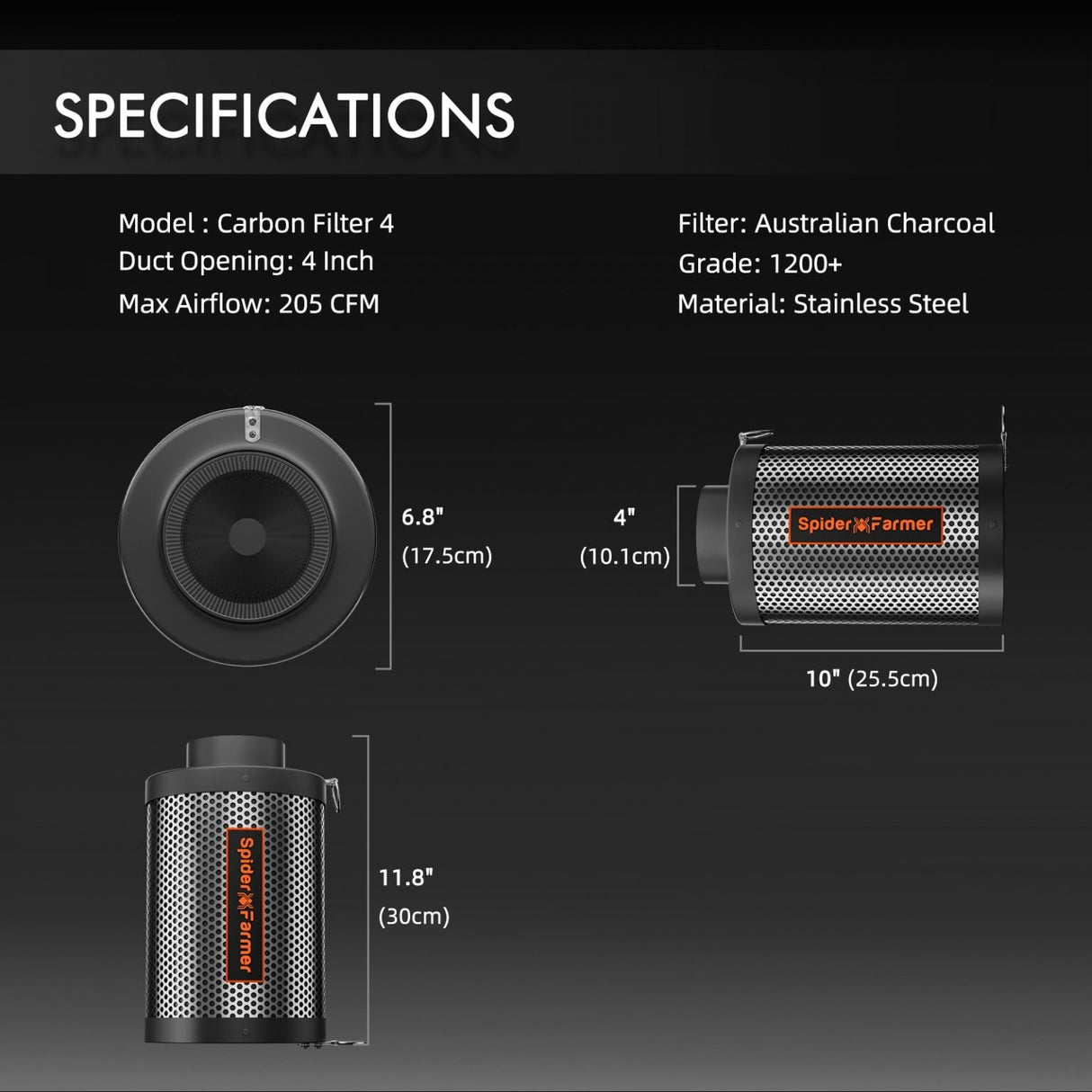 Spider Farmer 4-Inch 205 CFM Inline Fan Kits with Speed Controller Grow Tent Ventilation System