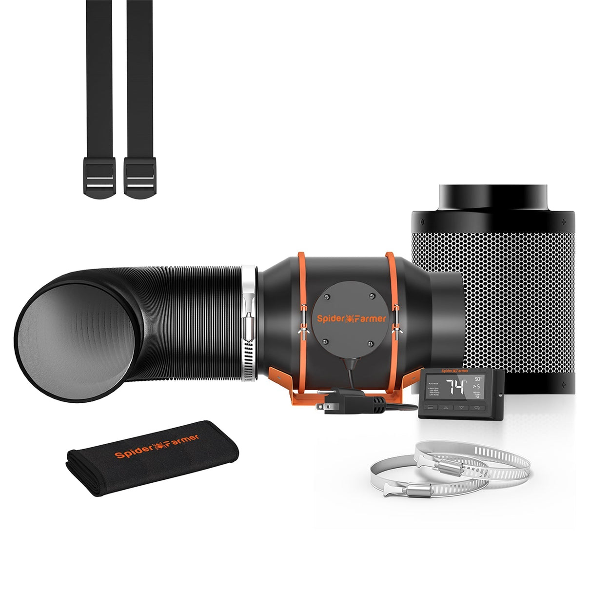 Spider Farmer 4-Inch 205CFM Inline Fan with Smart Controller, Carbon Filter & Ducting Combo